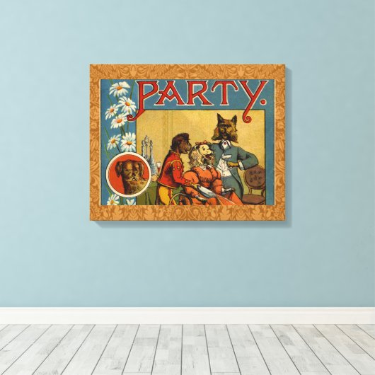 Dog Dinner Party hondenafbeelding Canvas Afdruk (Insitu (Houten vloer))