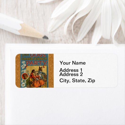 Dog Dinner Party  hondenafbeelding Etiket (Insitu)