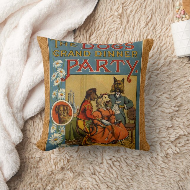 Dog Dinner Party  hondenafbeelding Kussen (Deken)