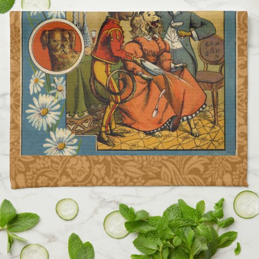 Dog Dinner Party  hondenafbeelding Theedoek (Gevouwen)