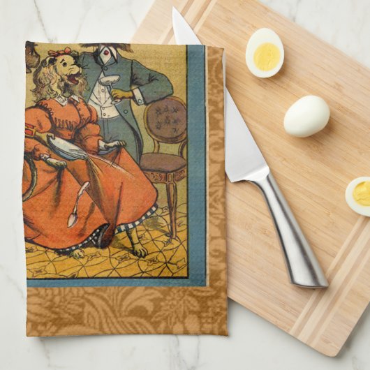 Dog Dinner Party  hondenafbeelding Theedoek (Quarter Fold)