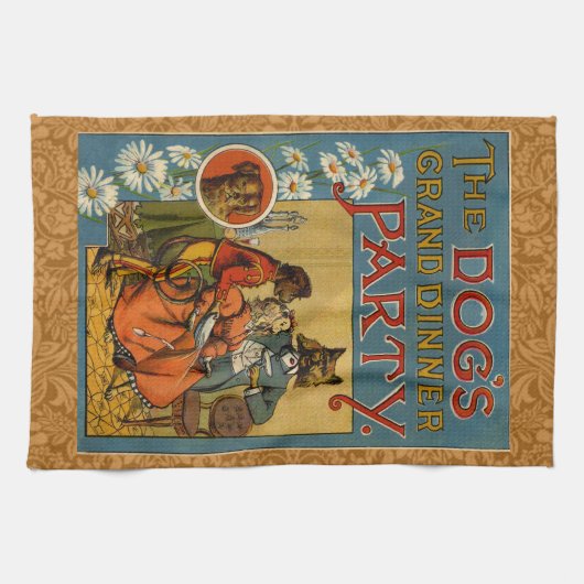 Dog Dinner Party hondenafbeelding Theedoek (Horizontaal)