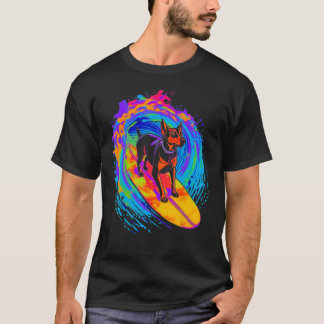 Dog Doberman Pinscher Surfing T-shirt