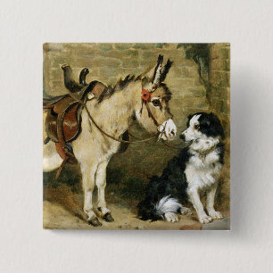 Dog & Donkey Animal Friends - kunst van Emms Vierkante Button 5,1 Cm