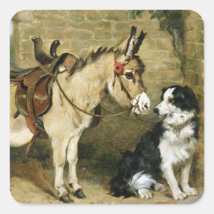 Dog & Donkey Animal Friends - kunst van Emms Vierkante Sticker