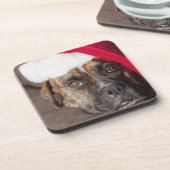 Dog draagt Santa hat Drankjes Onderzetter (Linkerzijde)