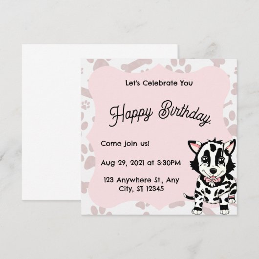 Dog drawing invitation for women's party. kaart (Voorkant / Achterkant)