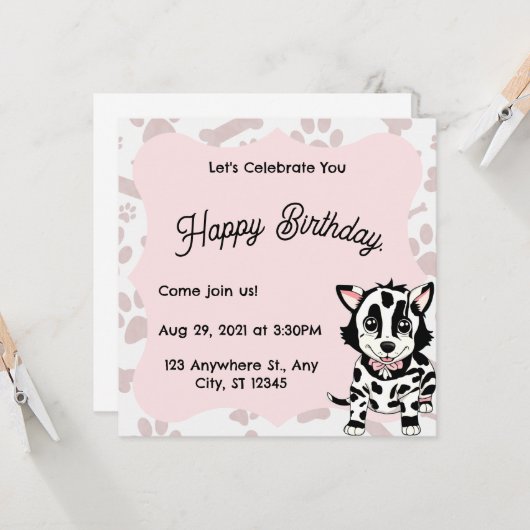 Dog drawing invitation for women's party.  kaart (Voorkant / Achterkant in situ)