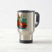 Dog Driving Red Car Cartoon Travel Mug Reisbeker (Voorkant rechts)