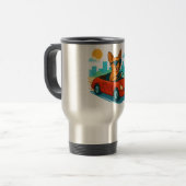 Dog Driving Red Car Cartoon Travel Mug Reisbeker (Voorkant links)
