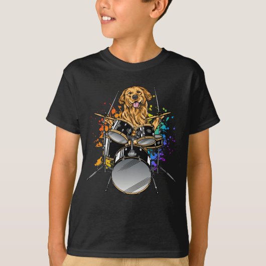 Dog Drummer die Drums Boy speelt T-shirt (Voorkant)
