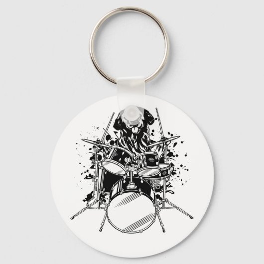 Dog Drummer die Drums Button speelt Sleutelhanger (Voorkant)