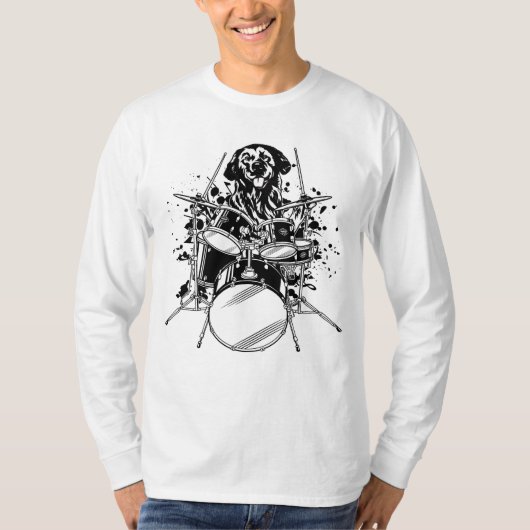 Dog Drummer die Drums Mannen LS T-shirt (Voorkant)