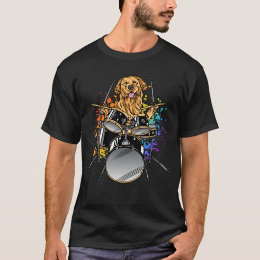 Dog Drummer die Drums Mannen T-Shirt speelt (Voorkant)