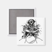 Dog Drummer die Drums Square speelt Magneet (Voorkant / Achterkant)