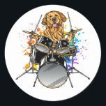 Dog Drummer-speldrums Ronde Sticker<br><div class="desc">Punk Rockstar Dog Puppy Drummer die Drums grafische vormgeving speelt Classic Round Sticker Classic Collectie.</div>