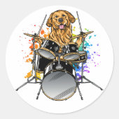 Dog Drummer-speldrums Ronde Sticker (Voorkant)