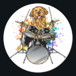 Dog Drummer-speldrums Ronde Sticker<br><div class="desc">Punk Rockstar Dog Puppy Drummer die Drums grafische vormgeving speelt Classic Round Sticker Classic Collectie.</div>
