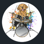 Dog Drummer-speldrums Ronde Sticker<br><div class="desc">Punk Rockstar Dog Puppy Drummer die Drums grafische vormgeving speelt Classic Round Sticker Classic Collectie.</div>