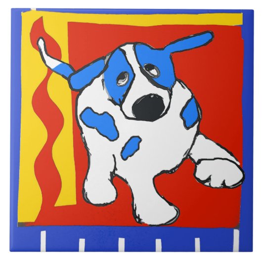 Dog, Dutch Delft Kijk Tegeltje (Voorkant)