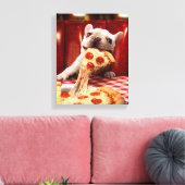 Dog Eating Pizza Slice Canvas Afdruk (Insitu (Woonkamer))