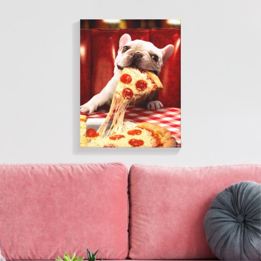 Dog Eating Pizza Slice Canvas Afdruk (Insitu (Woonkamer))