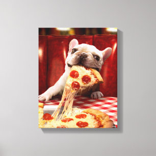 Dog Eating Pizza Slice Canvas Afdruk