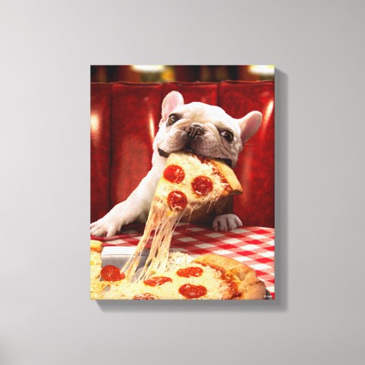 Dog Eating Pizza Slice Canvas Afdruk (Voorkant)