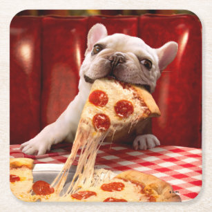 Dog Eating Pizza Slice Kartonnen Onderzetters