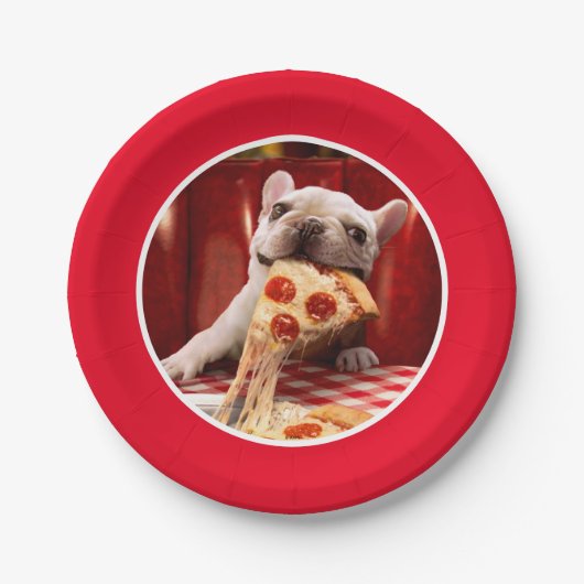Dog Eating Pizza Slice Papieren Bordje (Voorkant)