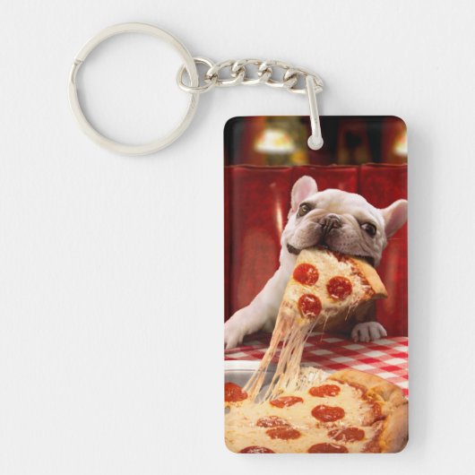 Dog Eating Pizza Slice Sleutelhanger (Voorkant)
