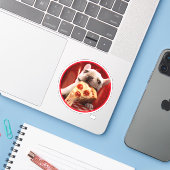 Dog Eating Pizza Slice Sticker (Laptop met iPhone)