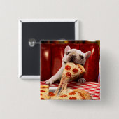 Dog Eating Pizza Slice Vierkante Button 5,1 Cm (Voorkant /achterkant)