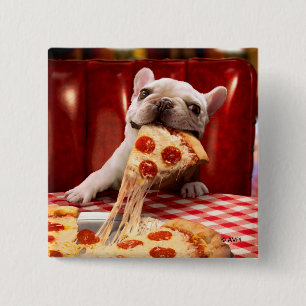 Dog Eating Pizza Slice Vierkante Button 5,1 Cm