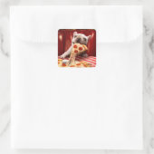 Dog Eating Pizza Slice Vierkante Sticker (Tas)