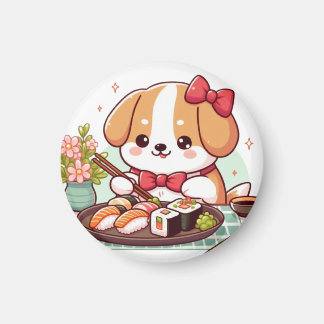 Dog eating sushi magneet
