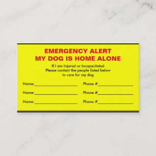 Dog Emergency Alert Home Alone Card Contactkaartje