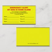 Dog Emergency Alert Home Alone Card Contactkaartje (Voorkant / Achterkant)