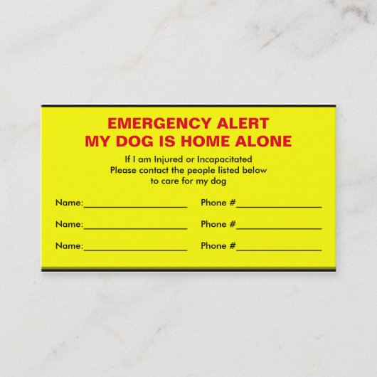 Dog Emergency Alert Home Alone Card Contactkaartje (Voorkant)