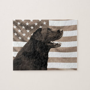 Dog en Amerikaanse vlag Legpuzzel