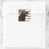 Dog en Amerikaanse vlag Vierkante Sticker (Tas)
