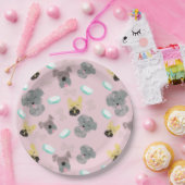 Dog en Bowls Pet Pattern Pink Blue Papieren Bordje (Feest)