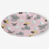 Dog en Bowls Pet Pattern Pink Blue Papieren Bordje (Gekanteld)