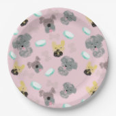 Dog en Bowls Pet Pattern Pink Blue Papieren Bordje (Voorkant)