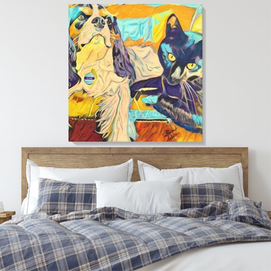 Dog en Cat Custom Art op Canvas (Insitu (Slaapkamer))