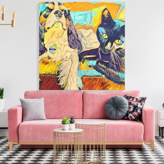 Dog en Cat Custom Art op Canvas Afdruk (Insitu (Woonkamer))
