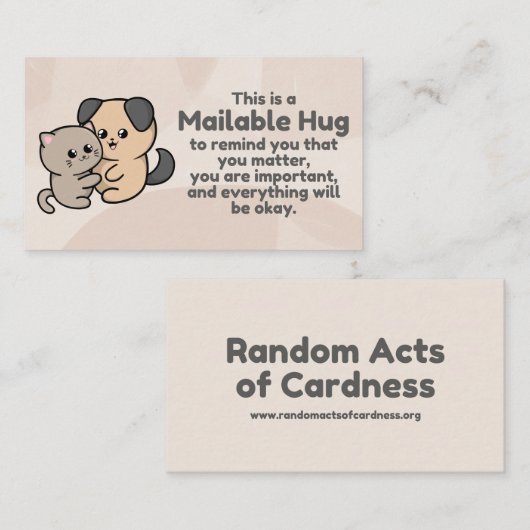 Dog en Cat Hugging Mailable Hug Insert-kaarten Contactkaartje (Voorkant / Achterkant)