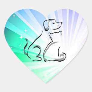 DOG en CAT in de schijnwerpers van stickers. Hart Sticker