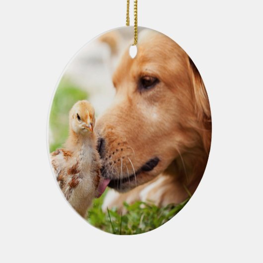 Dog en Chick Keramisch Ornament (Rechts)