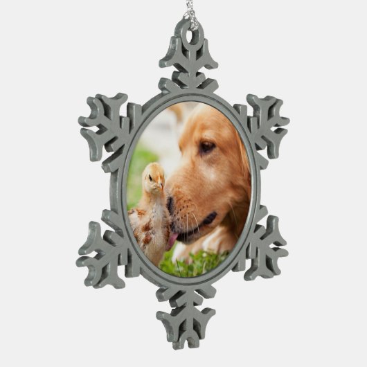 Dog en Chick Tin Sneeuwvlok Ornament (Links)